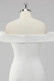 Satin White Sheath Off the Shoulder Mini Graduation Dress