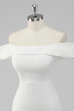 Satin White Sheath Off the Shoulder Mini Graduation Dress