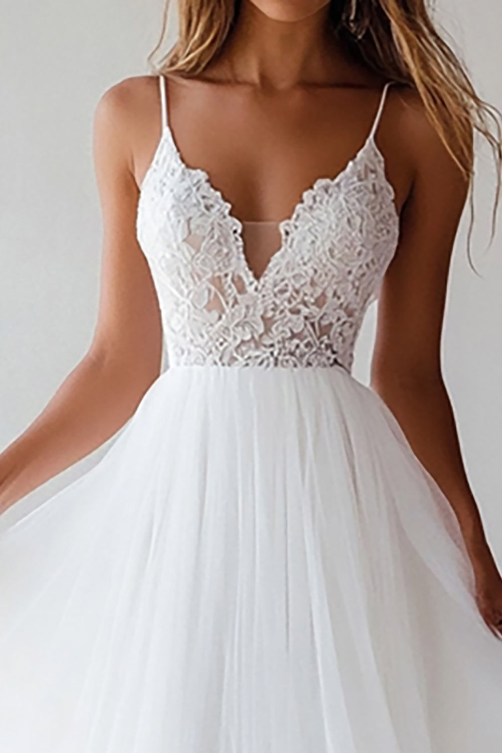 ZAPAKA Women Lace White Graduation Dress Tulle A Line Spaghetti Straps