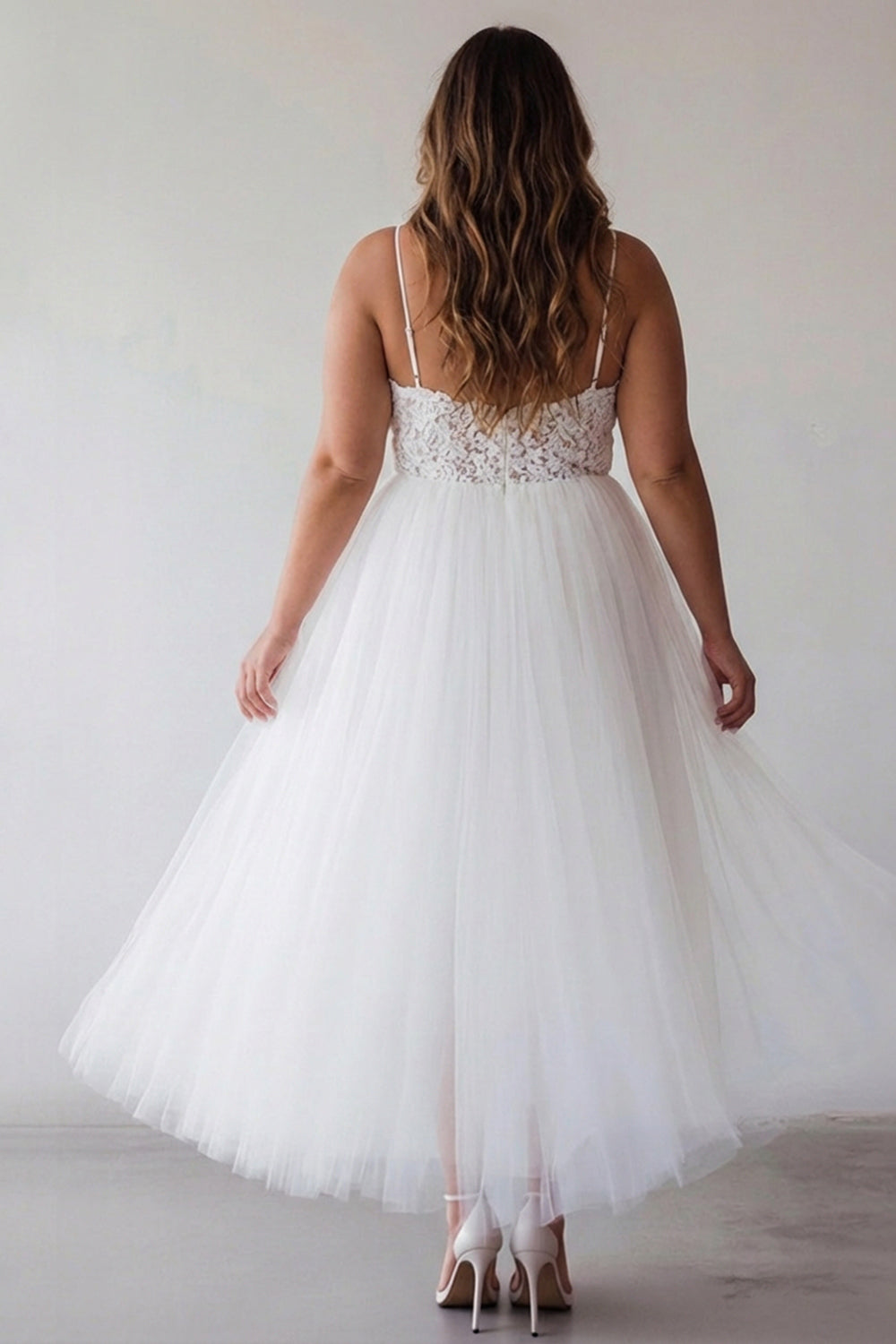 Lace White Tulle A Line Tea Length Graduation Dress
