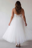 Lace White Tulle A Line Tea Length Graduation Dress