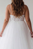 Plus Size Lace White A Line Tulle Tea Length Graduation Dress