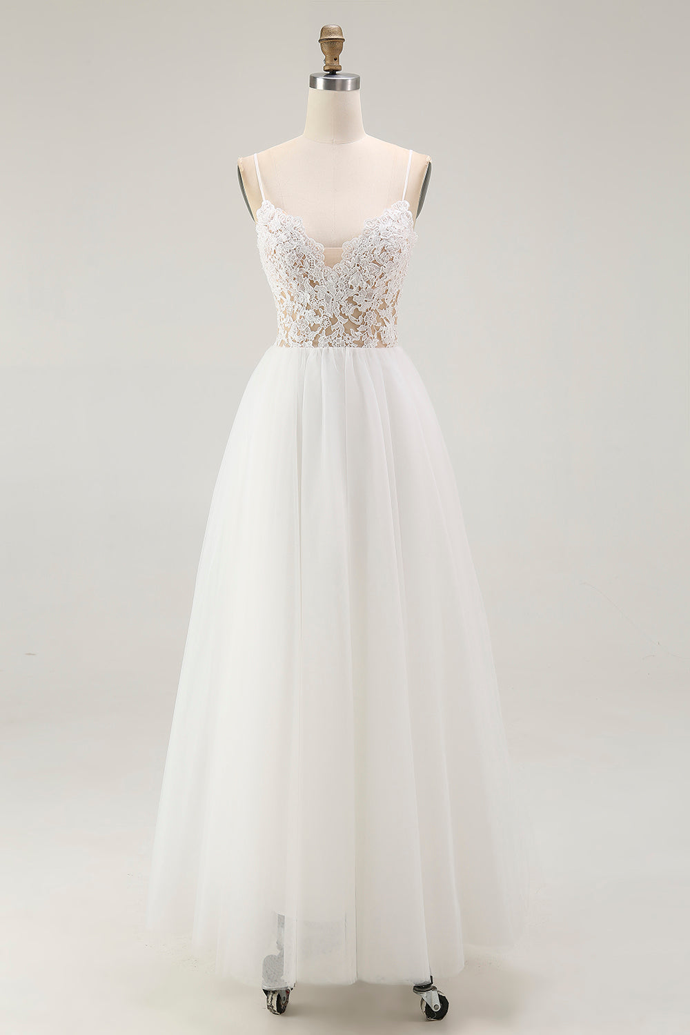 ZAPAKASA Women Lace White Graduation Dress Tulle A Line Spaghetti Straps Tea Length Dress ZAPAKASA Women Lace White Graduation Dress Tulle A Line Spaghetti Straps Tea Length Dress