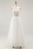 Lace White Tulle A Line Tea Length Graduation Dress