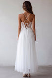 Plus Size Lace White A Line Tulle Tea Length Graduation Dress