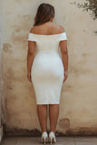 Plus Size White Chic Sheath Satin Off the Shoulder Short Graduation Dress