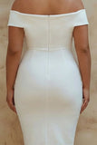 Plus Size White Chic Sheath Satin Off the Shoulder Short Graduation Dress