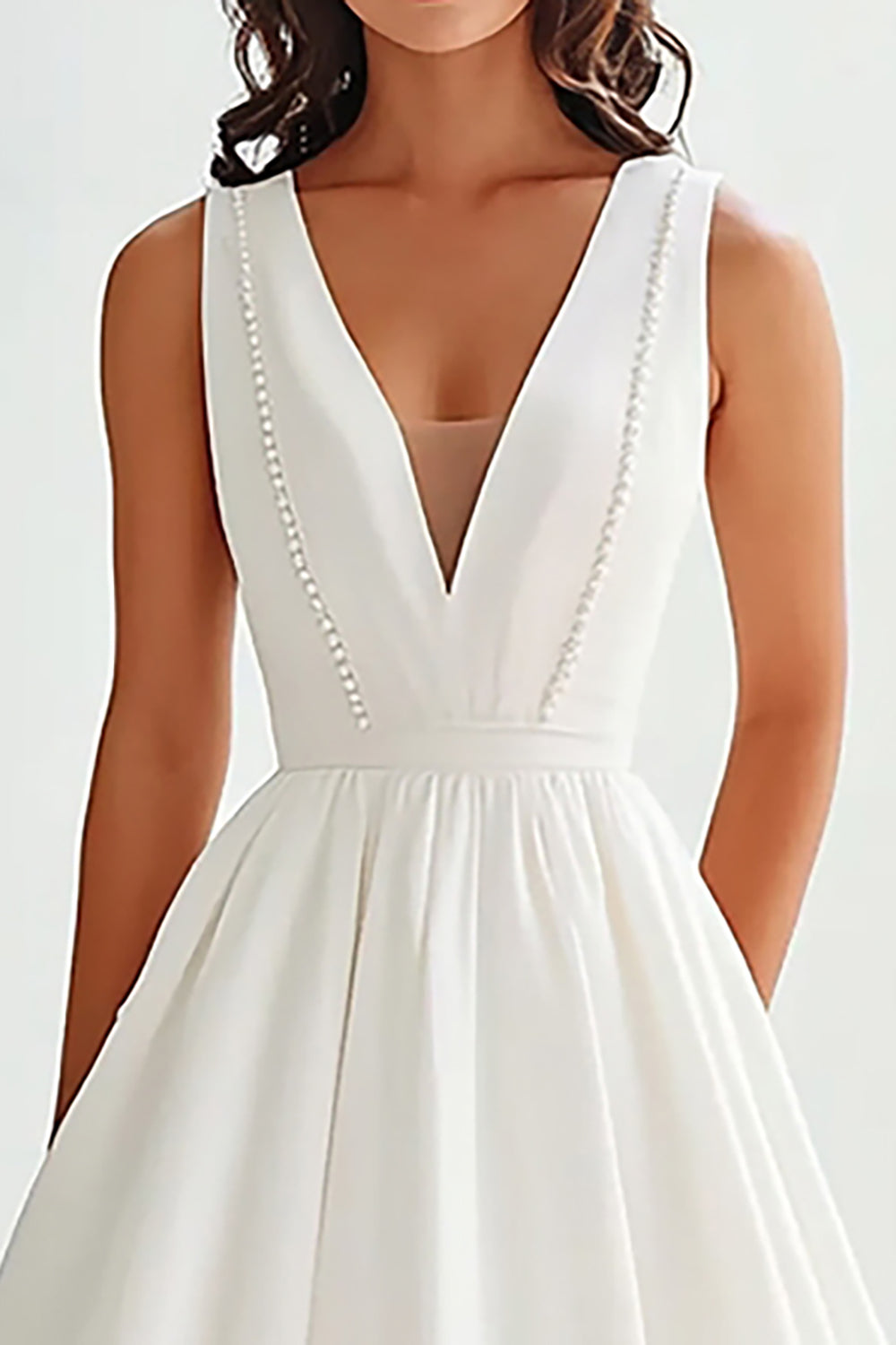 ZAPAKA Women White Graduation Dress Matte Satin A Line V Neck