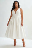 Plus Size Matte Satin A Line V-Neck Long Graduation Dress