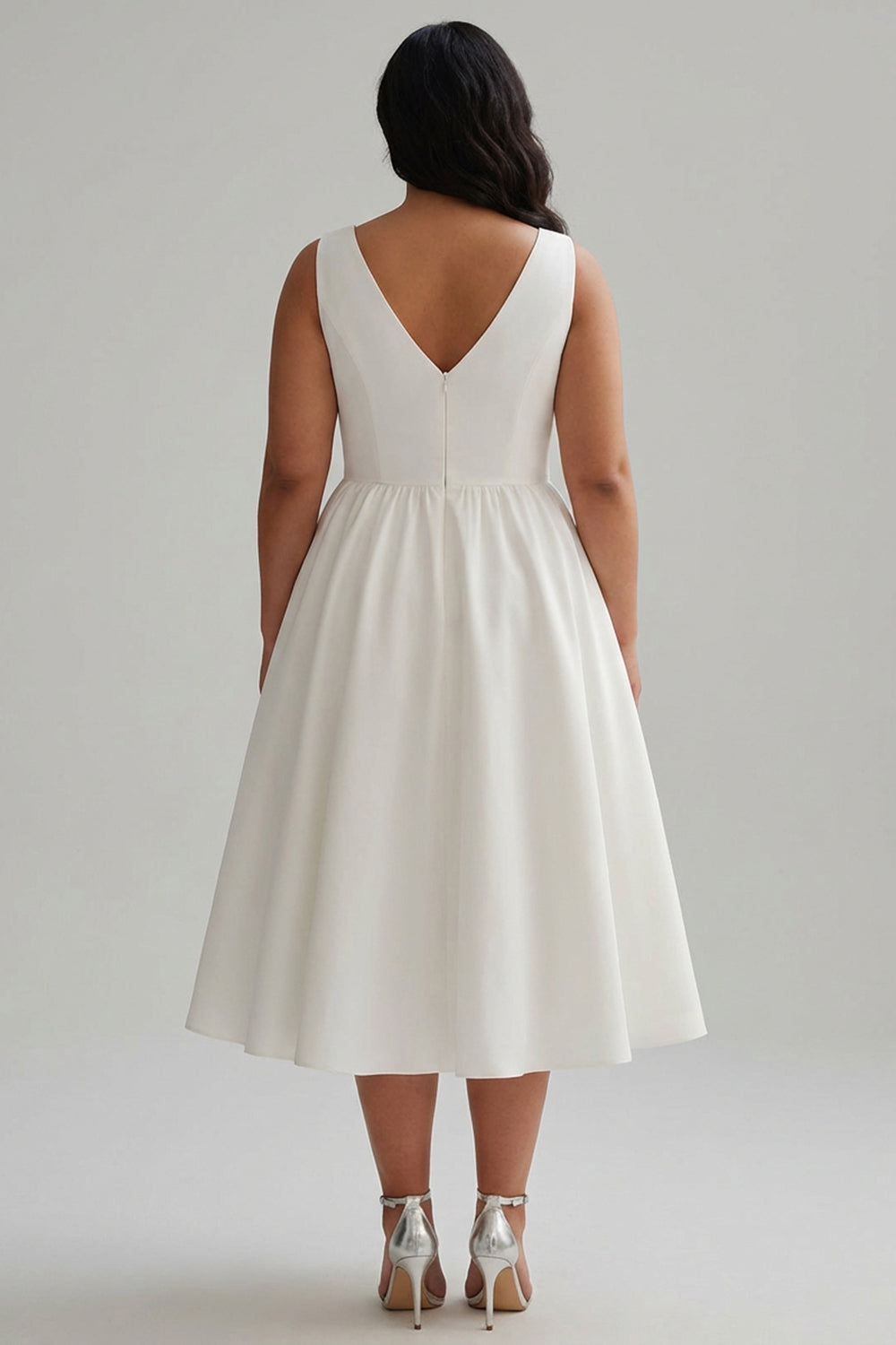 ZAPAKASA Women White Graduation Dress Matte Satin A Line V Neck Sleeveless Long Party Dress ZAPAKASA Women White Graduation Dress Matte Satin A Line V Neck Sleeveless Long Party Dress