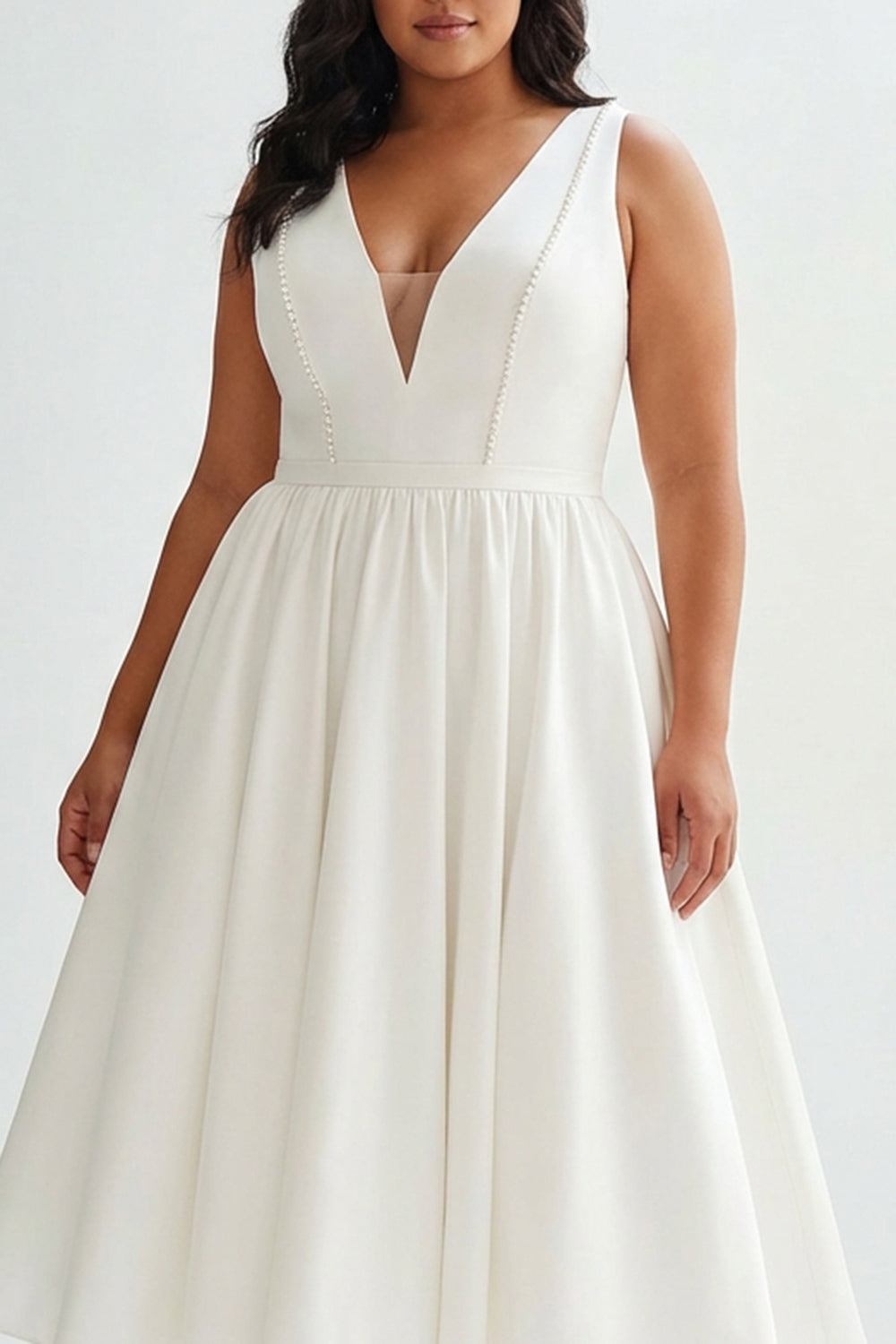ZAPAKASA Women White Plus Size Graduation Dress Matte Satin A Line V-Neck Sleeveless Long Party Dress ZAPAKASA Women White Plus Size Graduation Dress Matte Satin A Line V-Neck Sleeveless Long Party Dress