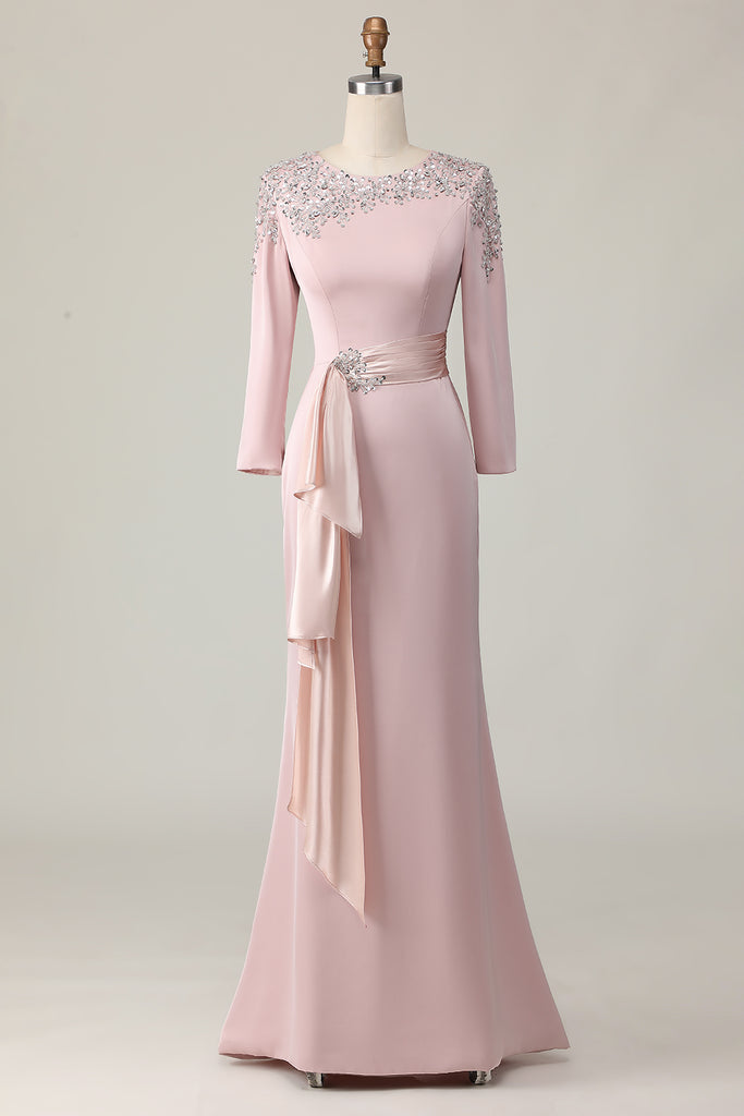 Blush Mother Of The Bride Dress Sheath Embellished Short Sleeves Ruched Mother Of The Bride Dresses main image 1
