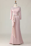 Blush Sheath Long Lace Mother Of The Bride Dress with Sleeves