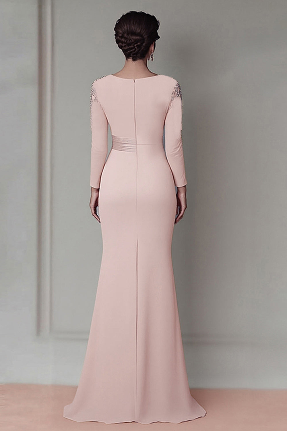 Blush Sheath Long Lace Mother Of The Bride Dress with Sleeves