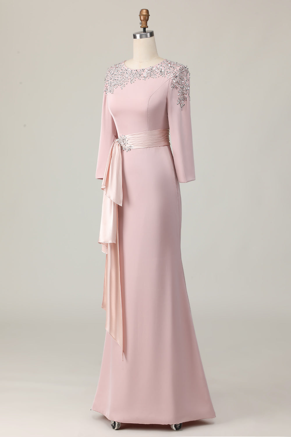 Blush Sheath Long Lace Mother Of The Bride Dress with Sleeves