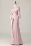 Blush Lace Sheath Mother Of The Bride Dress with Long Sleeves