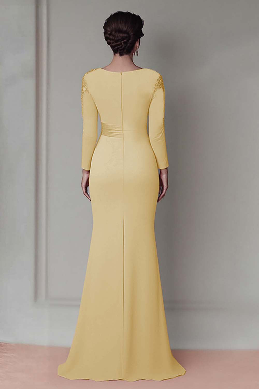 Blush Lace Sheath Mother Of The Bride Dress with Long Sleeves