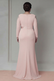 Plus Size Blush Sheath Lace Long Mother Of The Bride Dress with Sleeves