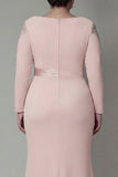Plus Size Blush Sheath Lace Long Mother Of The Bride Dress with Sleeves