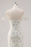 White Green Flower Off The Shoulder Floral Prom Dress