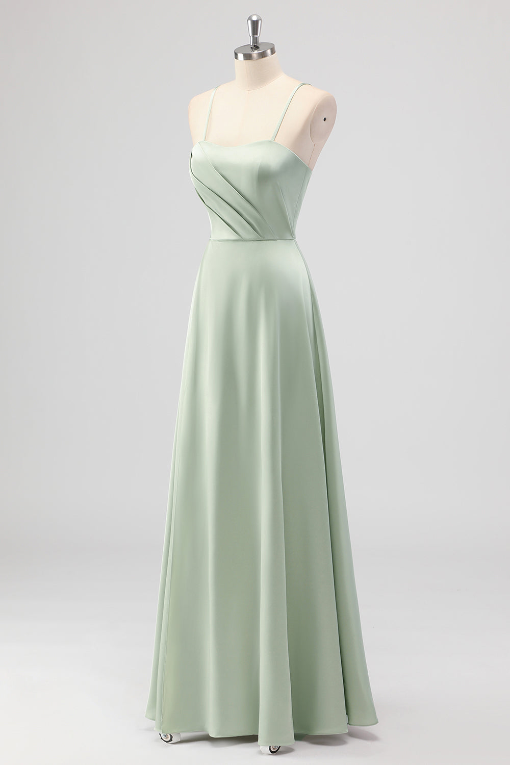 Zapakasa Women Sage Green A-Line Bridesmaid Dress Satin Spaghetti Straps Long Wedding Guest Dress Zapakasa Women Sage Green A-Line Bridesmaid Dress Satin Spaghetti Straps Long Wedding Guest Dress