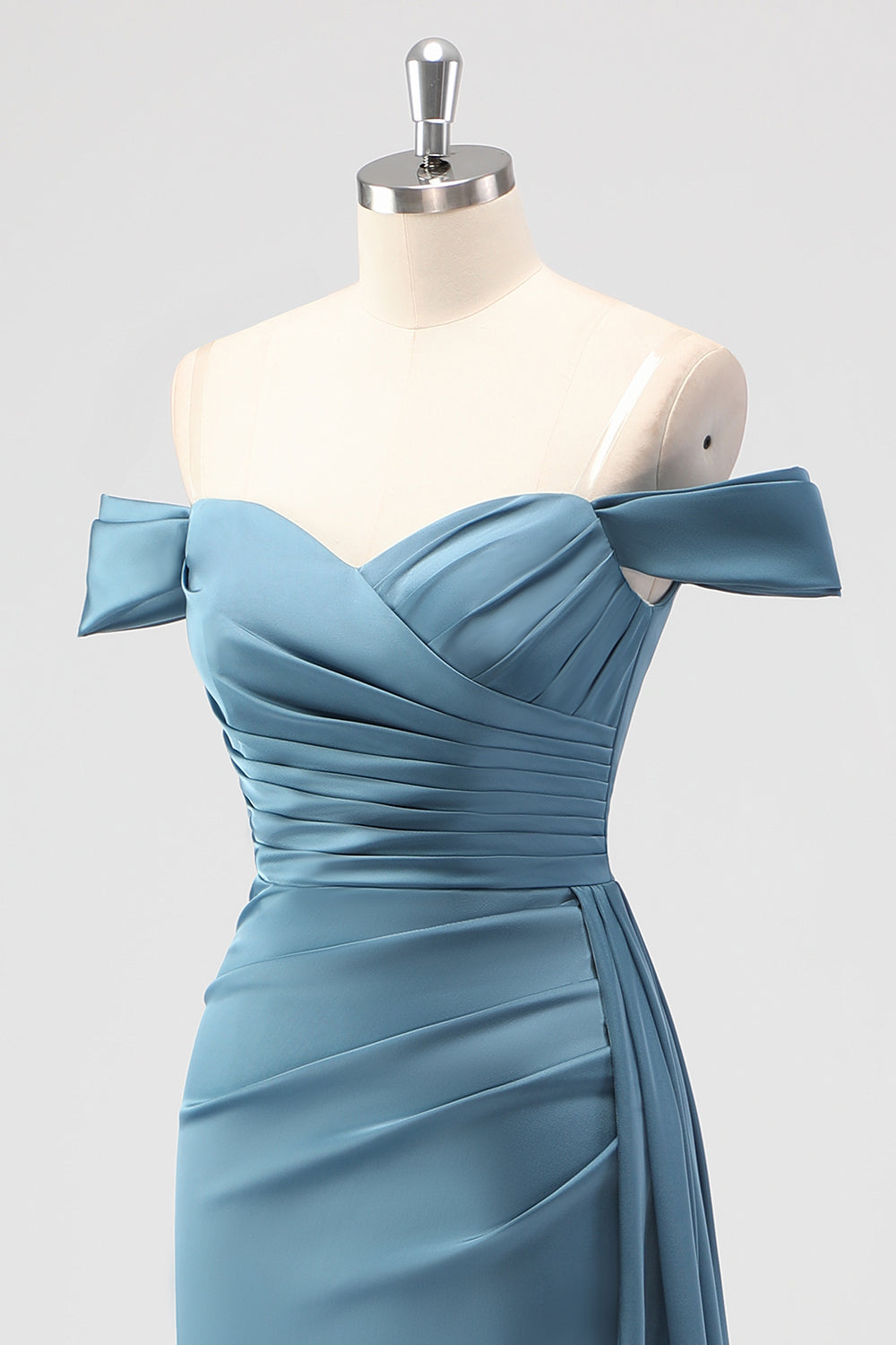 Zapakasa Women Dusty Blue Mermaid Bridesmaid Dress Off the Shoulder Satin Long Wedding Guest Dress with Slit Zapakasa Women Dusty Blue Mermaid Bridesmaid Dress Off the Shoulder Satin Long Wedding Guest Dress with Slit