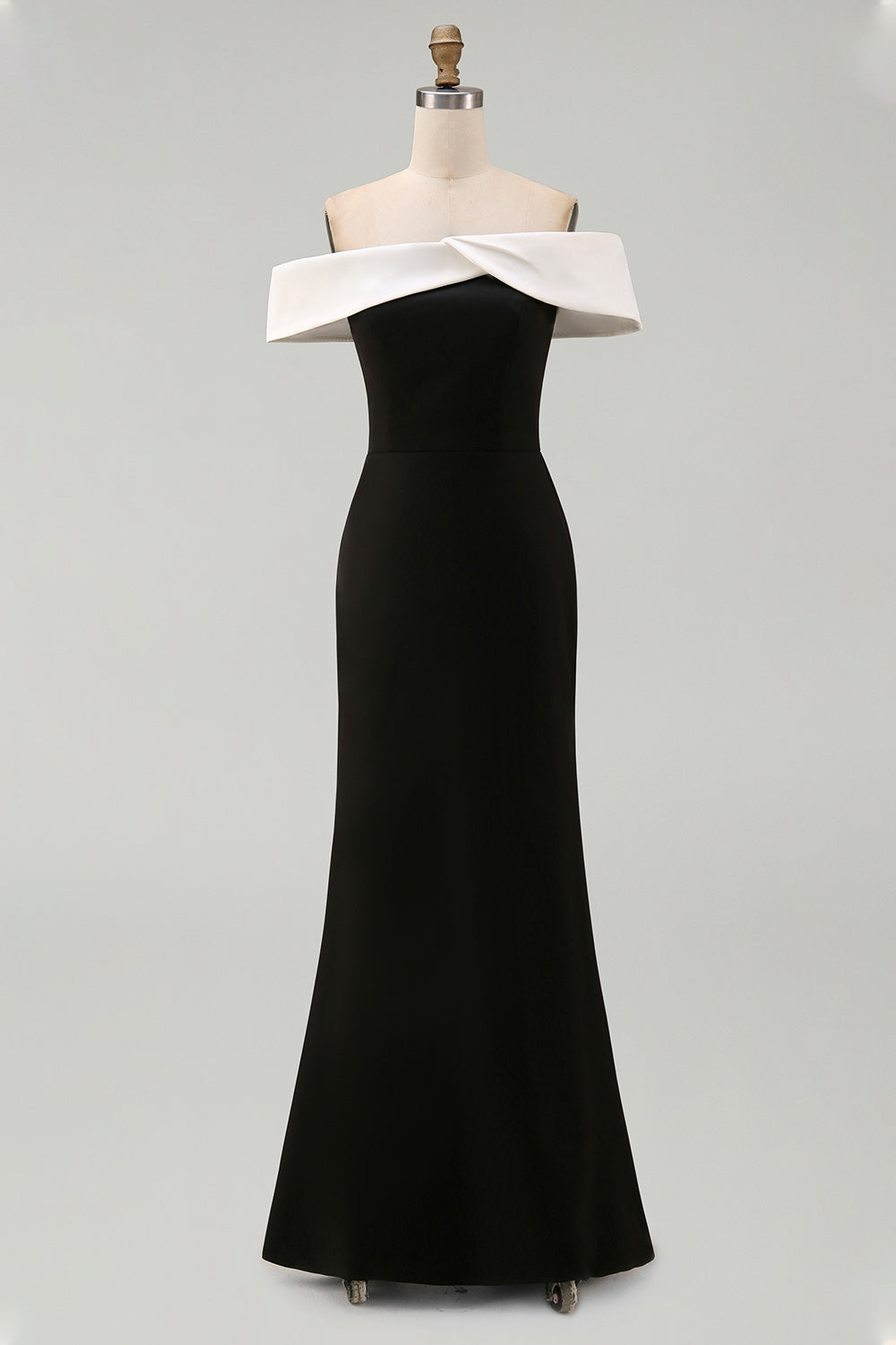 White Black Sheath Off the Shoulder Long Formal Dress