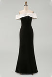 White Black Sheath Off the Shoulder Long Formal Dress