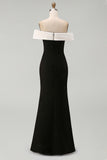 White Black Sheath Off the Shoulder Long Formal Dress