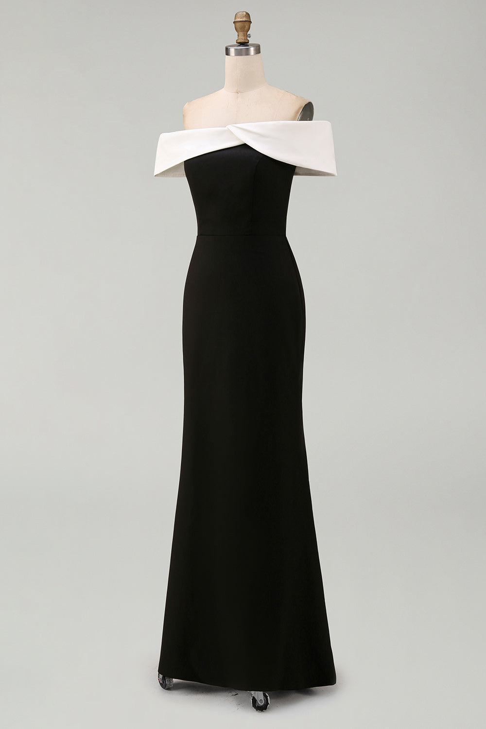 White Black Sheath Off the Shoulder Long Formal Dress