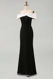 White Black Sheath Off the Shoulder Long Formal Dress