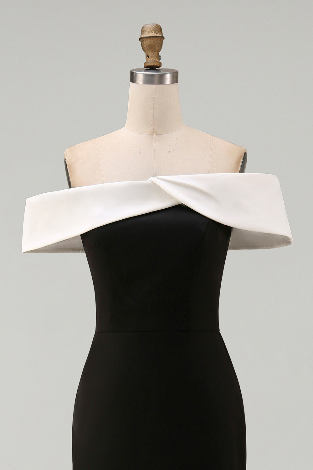White Black Sheath Off the Shoulder Long Formal Dress