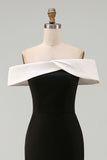White Black Sheath Off the Shoulder Long Formal Dress