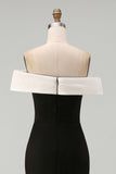 White Black Sheath Off the Shoulder Long Formal Dress