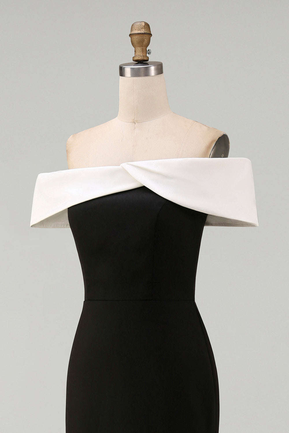White Black Sheath Off the Shoulder Long Formal Dress