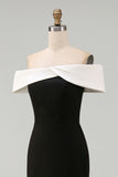 White Black Sheath Off the Shoulder Long Formal Dress