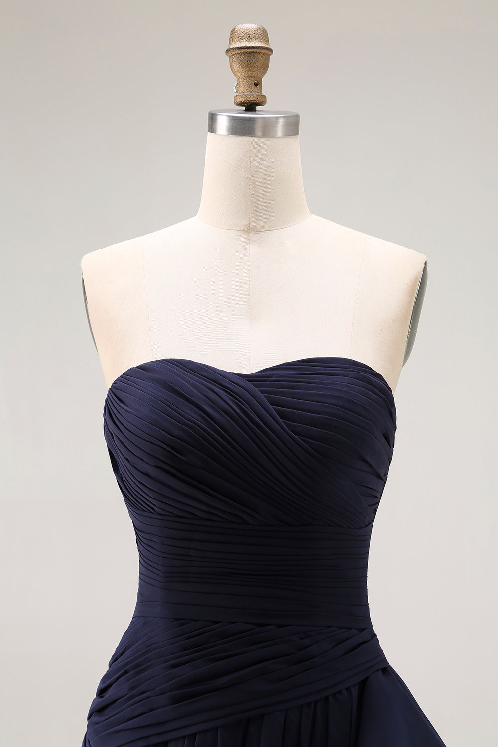 Navy Ruffled Strapless Mermaid Long Formal Dress with Side Cape