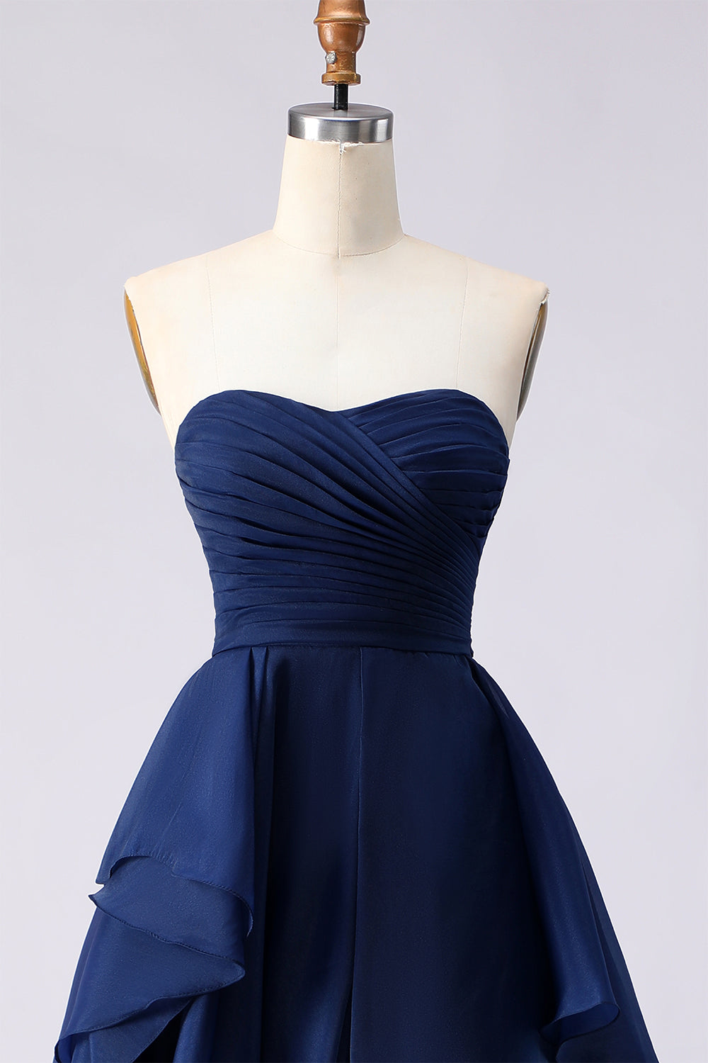 Navy A Line Sweetheart Ruffled Long Prom Dress with Slit