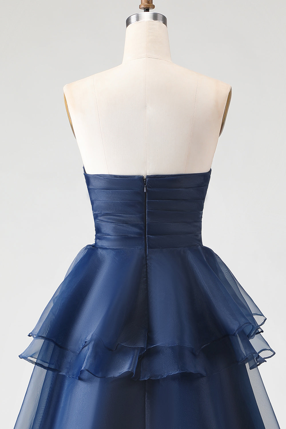 Navy A Line Sweetheart Ruffled Long Prom Dress with Front Slit