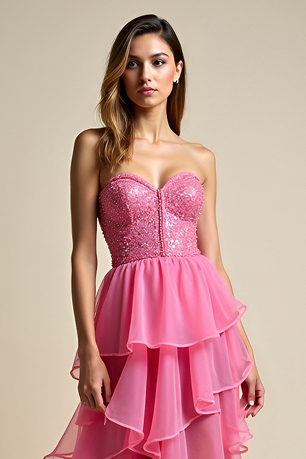 Sweetheart Coral A Line Long Prom Dress with Ruffles