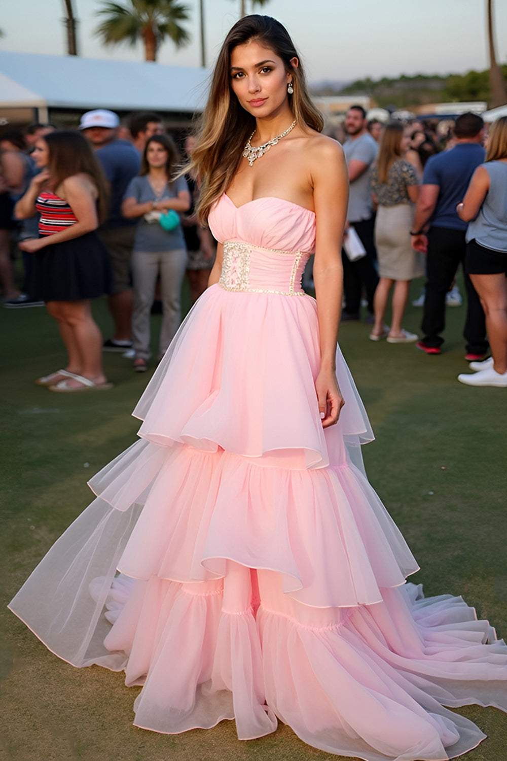 Blush Sweetheart Ball Gown Long Formal Dress with Ruffles