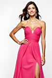 A Line Ruched Fuchsia Long Prom Dress with Slit