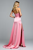 Sheath Sweetheart Pink Long Prom Dress with Slit