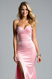 Sheath Sweetheart Pink Long Prom Dress with Slit