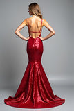 Sparkly Sequins Red Mermaid Long Prom Dress