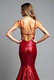 Sparkly Sequins Red Mermaid Long Prom Dress