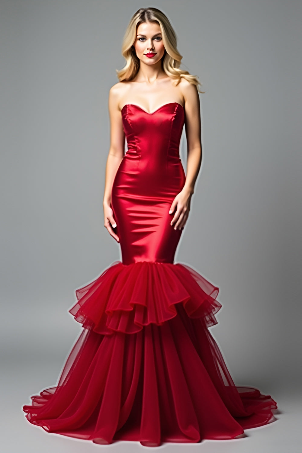 ZAPAKASA Women Sweetheart Red Backless Prom Dress Tulle Satin Ruched