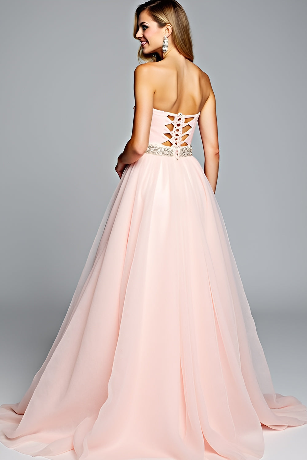 Ruched A Line Light Pink Strapless Long Prom Dress