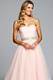 Ruched A Line Light Pink Strapless Long Prom Dress