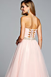 Ruched A Line Light Pink Strapless Long Prom Dress